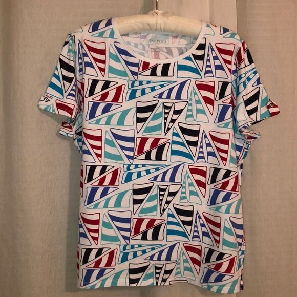 Talbots XL White Blue Red Nautical Short Sleeve Cotton Crewneck Tee - Picture 1 of 11
